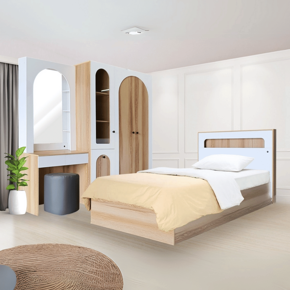 ชุดห้องนอน + ที่นอนสปริง 3.5 ฟุต WISDOM DESIGN FURNITURE รุ่น ARISTA 4 สี แอช/ขาว